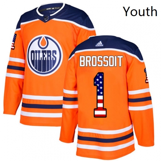 Youth Adidas Edmonton Oilers 1 Laurent Brossoit Authentic Orange USA Flag Fashion NHL Jersey